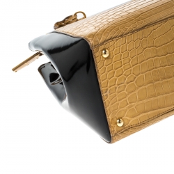 Pre Owned Fendi Yellow/Black Crocodile and Patent Leather 2jours Petite Tote