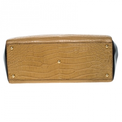 Pre Owned Fendi Yellow/Black Crocodile and Patent Leather 2jours Petite Tote