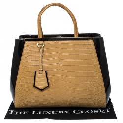 Pre Owned Fendi Yellow/Black Crocodile and Patent Leather 2jours Petite Tote