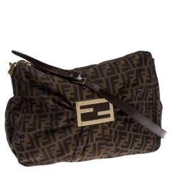 Pre Owned Fendi Tobacco Zucca Canvas Zip Shoulder Bag