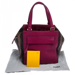 Pre Owned Fendi Tobacco/Magenta Stripe Pequin Canvas and Leather Satchel