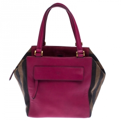 Pre Owned Fendi Tobacco/Magenta Stripe Pequin Canvas and Leather Satchel