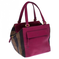 Pre Owned Fendi Tobacco/Magenta Stripe Pequin Canvas and Leather Satchel