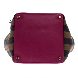 Pre Owned Fendi Tobacco/Magenta Stripe Pequin Canvas and Leather Satchel