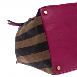 Pre Owned Fendi Tobacco/Magenta Stripe Pequin Canvas and Leather Satchel