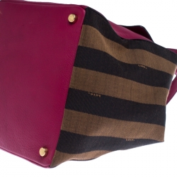 Pre Owned Fendi Tobacco/Magenta Stripe Pequin Canvas and Leather Satchel