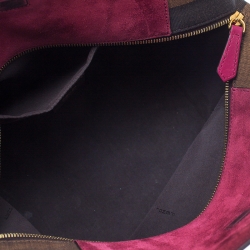 Pre Owned Fendi Tobacco/Magenta Stripe Pequin Canvas and Leather Satchel