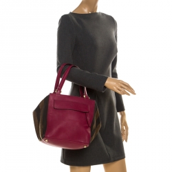 Pre Owned Fendi Tobacco/Magenta Stripe Pequin Canvas and Leather Satchel