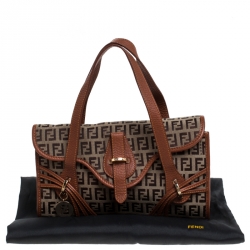 Pre Owned Fendi Beige/Tan Zucchino Canvas and leather Mini Satchel