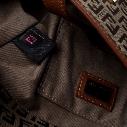 Pre Owned Fendi Beige/Tan Zucchino Canvas and leather Mini Satchel