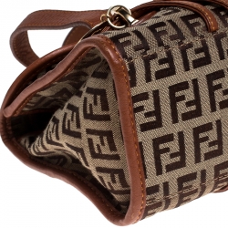 Pre Owned Fendi Beige/Tan Zucchino Canvas and leather Mini Satchel