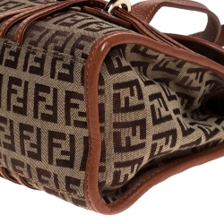Pre Owned Fendi Beige/Tan Zucchino Canvas and leather Mini Satchel