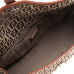 Pre Owned Fendi Beige/Tan Zucchino Canvas and leather Mini Satchel