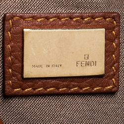 Pre Owned Fendi Beige/Tan Zucchino Canvas and leather Mini Satchel