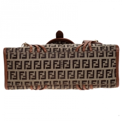 Pre Owned Fendi Beige/Tan Zucchino Canvas and leather Mini Satchel