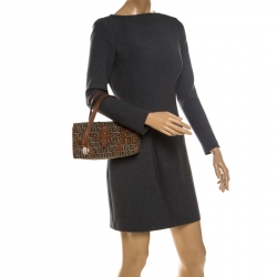Pre Owned Fendi Beige/Tan Zucchino Canvas and leather Mini Satchel