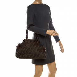 Pre Owned Fendi Brown Zucca Canvas and Leather Chef du Jour Bag