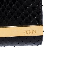 Pre Owned Fendi Black Python Leather Mini Rush Evening Clutch