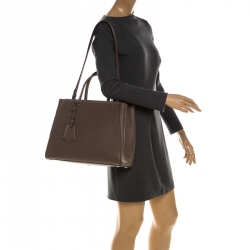 Pre Owned Fendi Light Brown Leather Medium 2Jours Tote