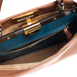 Pre Owned Fendi Light Brown Leather Medium Peekaboo Top Handle Bag