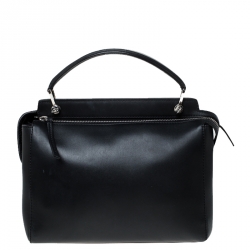 Pre Owned Fendi Black Leather Dotcom Click Top Handle Bag