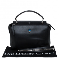 Pre Owned Fendi Black Leather Dotcom Click Top Handle Bag