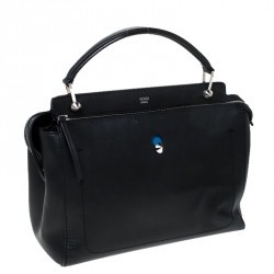 Pre Owned Fendi Black Leather Dotcom Click Top Handle Bag