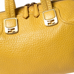 Pre Owned Fendi Yellow Pebbled Leather Small Chameleon Satchel