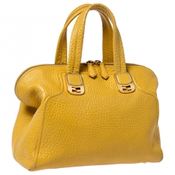 Pre Owned Fendi Yellow Pebbled Leather Small Chameleon Satchel