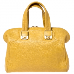 Pre Owned Fendi Yellow Pebbled Leather Small Chameleon Satchel