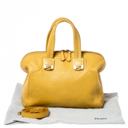 Pre Owned Fendi Yellow Pebbled Leather Small Chameleon Satchel