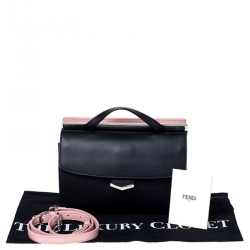 Pre Owned Fendi Black/Pink Textured Leather Mini Demi Jour Top Handle Bag