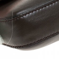 Pre Owned Fendi Dark Grey Leather and Fur Trim Micro Baguette Shoulder Bag