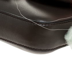 Pre Owned Fendi Dark Grey Leather and Fur Trim Micro Baguette Shoulder Bag