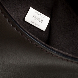 Pre Owned Fendi Dark Grey Leather and Fur Trim Micro Baguette Shoulder Bag