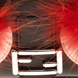 Pre Owned Fendi Dark Grey Leather and Fur Trim Micro Baguette Shoulder Bag