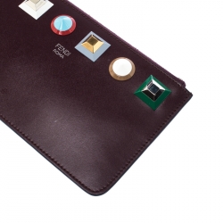 Pre Owned Fendi Dark Burgundy Leather Rainbow Studded Wristlet Clutch