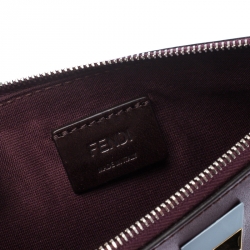 Pre Owned Fendi Dark Burgundy Leather Rainbow Studded Wristlet Clutch