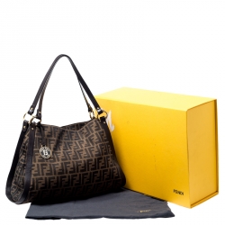 Pre Owned Fendi Tobacco Zucca Canvas and Leather Tote