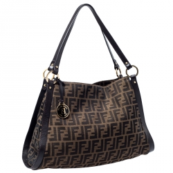 Pre Owned Fendi Tobacco Zucca Canvas and Leather Tote