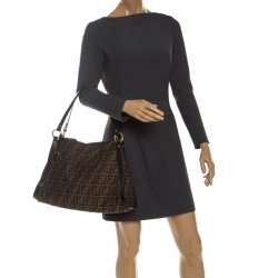 Pre Owned Fendi Tobacco Zucca Canvas and Leather Tote