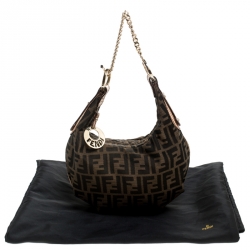 Pre Owned Fendi Brown Zucca Canvas and Leather Chef Chain Link Hobo