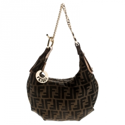 Pre Owned Fendi Brown Zucca Canvas and Leather Chef Chain Link Hobo
