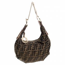 Pre Owned Fendi Brown Zucca Canvas and Leather Chef Chain Link Hobo