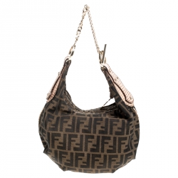 Pre Owned Fendi Brown Zucca Canvas and Leather Chef Chain Link Hobo