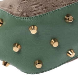 Fendi Beige/Green Zucca Canvas and Leather Baguette Shoulder Bag