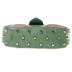 Fendi Beige/Green Zucca Canvas and Leather Baguette Shoulder Bag