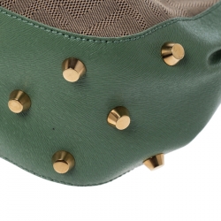 Fendi Beige/Green Zucca Canvas and Leather Baguette Shoulder Bag