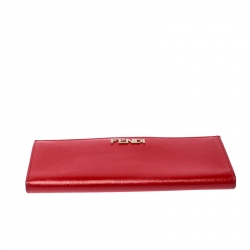 Pre Owned Fendi Red Patent Leather Flap Continental Wallet