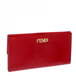 Pre Owned Fendi Red Patent Leather Flap Continental Wallet